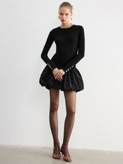 Robe mini manches longues ourlet bouffant