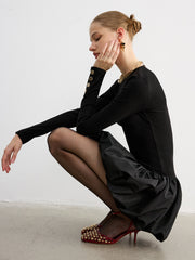 Robe mini manches longues ourlet bouffant