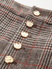 Pantalon prince-de-galles à boutons beige, détail, boutons