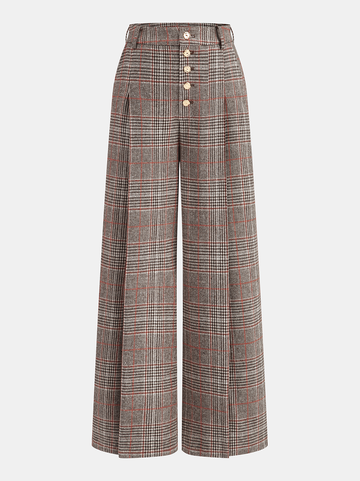 Pantalon prince-de-galles à boutons beige, pièce seule, vue de face