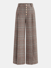 Pantalon prince-de-galles à boutons beige, pièce seule, vue de face