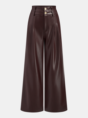 Pantalon simili cuir marron, pièce seule, vue de face