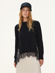 Pull tricoté panneaux dentelle