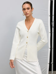 Cardigan col V boutons métal