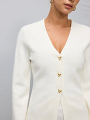 Cardigan col V boutons métal