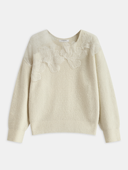 Pull dentelle fleurie col rond