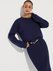 Ensemble pull jupe midi côtelé