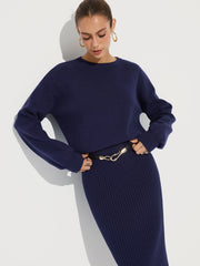 Ensemble pull jupe midi côtelé