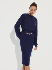 Ensemble pull jupe midi côtelé