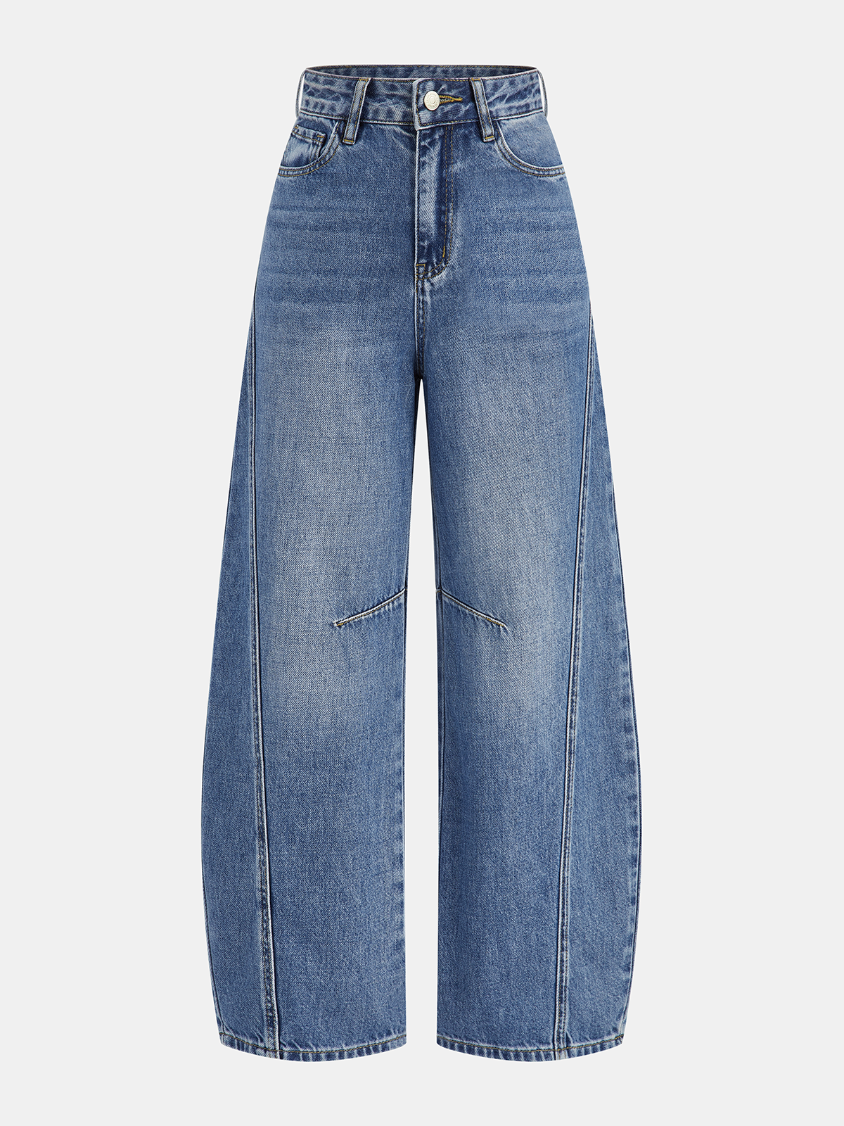 Jean à jambe galbée bleu, pièce seule, vue de face