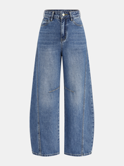 Jean à jambe galbée bleu, pièce seule, vue de face