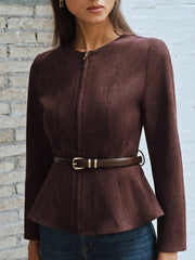 Veste daim zip à ceinture