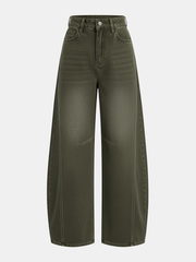 Jean à jambe galbée vert militaire, pièce seule, vue de face