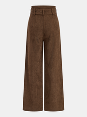 Pantalon velours côtelé ceinture boutons marron, pièce seule, vue de dos