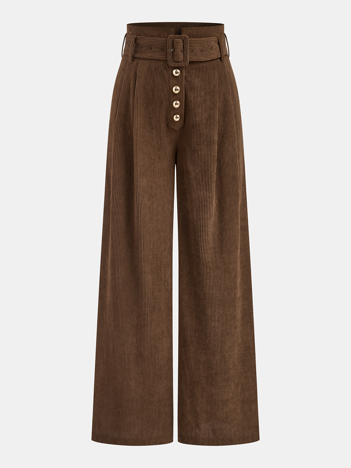Pantalon velours côtelé ceinture boutons marron, pièce seule, vue de face