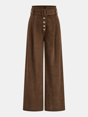 Pantalon velours côtelé ceinture boutons marron, pièce seule, vue de face