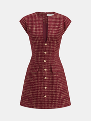 Robe mini sans manches tweed col V