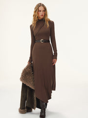 Robe maxi col montant ceinturée