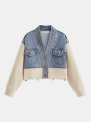 Cardigan denim col V