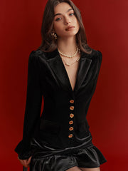 Robe blazer velours bordé volanté