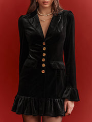 Robe blazer velours bordé volanté