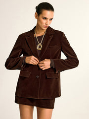 Blazer velours brun à revers