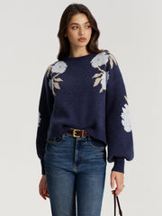 Top jacquard fleuri manches ballon