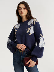 Top jacquard fleuri manches ballon