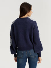Top jacquard fleuri manches ballon