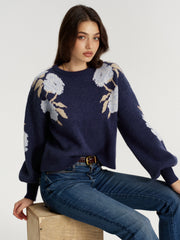 Top jacquard fleuri manches ballon