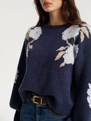 Top jacquard fleuri manches ballon