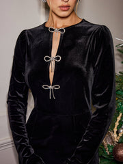 Robe velours manches longues strass