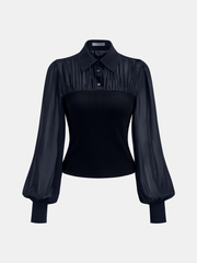 Chemise côtelée semi-transparente manches longues