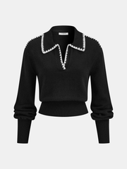 Pull polo bords brodés contrastants