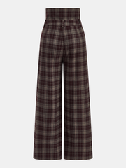 Pantalon ample à carreaux taille haute bordeaux, pièce seule, vue de dos
