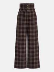 Pantalon ample à carreaux taille haute bordeaux, pièce seule, vue de face