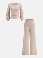 Pantalon large en maille beige, pièce seule, avec pull assorti