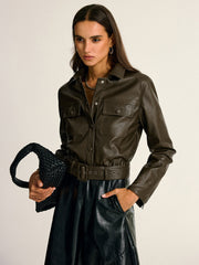 Veste chemise similicuir à ceinture