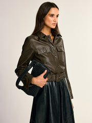 Veste chemise similicuir à ceinture