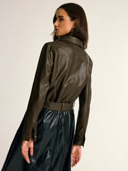 Veste chemise similicuir à ceinture