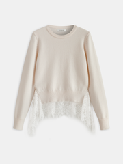 Pull tricoté panneaux dentelle