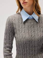 Pull col chemise contrasté torsades