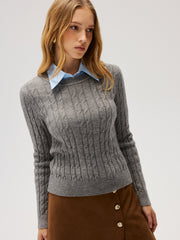 Pull col chemise contrasté torsades