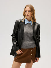 Pull col chemise contrasté torsades