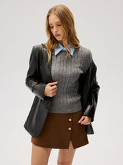 Pull col chemise contrasté torsades