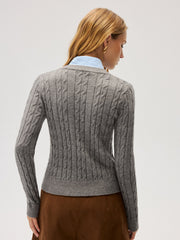 Pull col chemise contrasté torsades