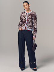Cardigan paisley bordure contrastée