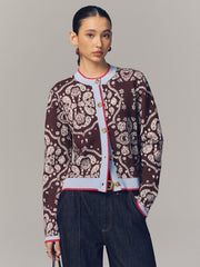 Cardigan paisley bordure contrastée