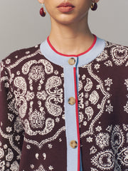 Cardigan paisley bordure contrastée