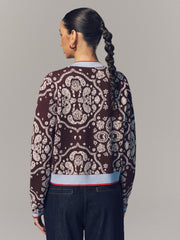 Cardigan paisley bordure contrastée